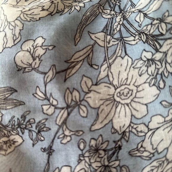 Floral Blue White Oblong Scarf Lace Trim Lightweight Long Wrap Hijab Bloomcore - Picture 7 of 13